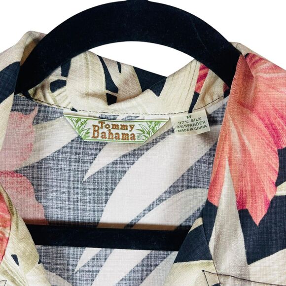 Tommy Bahama Shirt Womens Medium Navy Pink Floral Silk Hawaiian Button Up - Picture 9 of 9